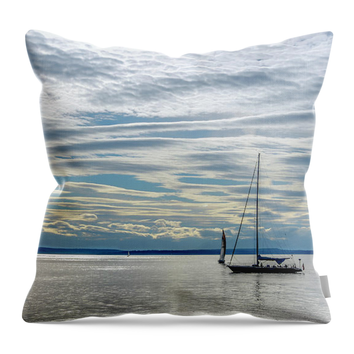 Sail Throw Pillow featuring the pyrography Sailing in Seattle by David Meznarich