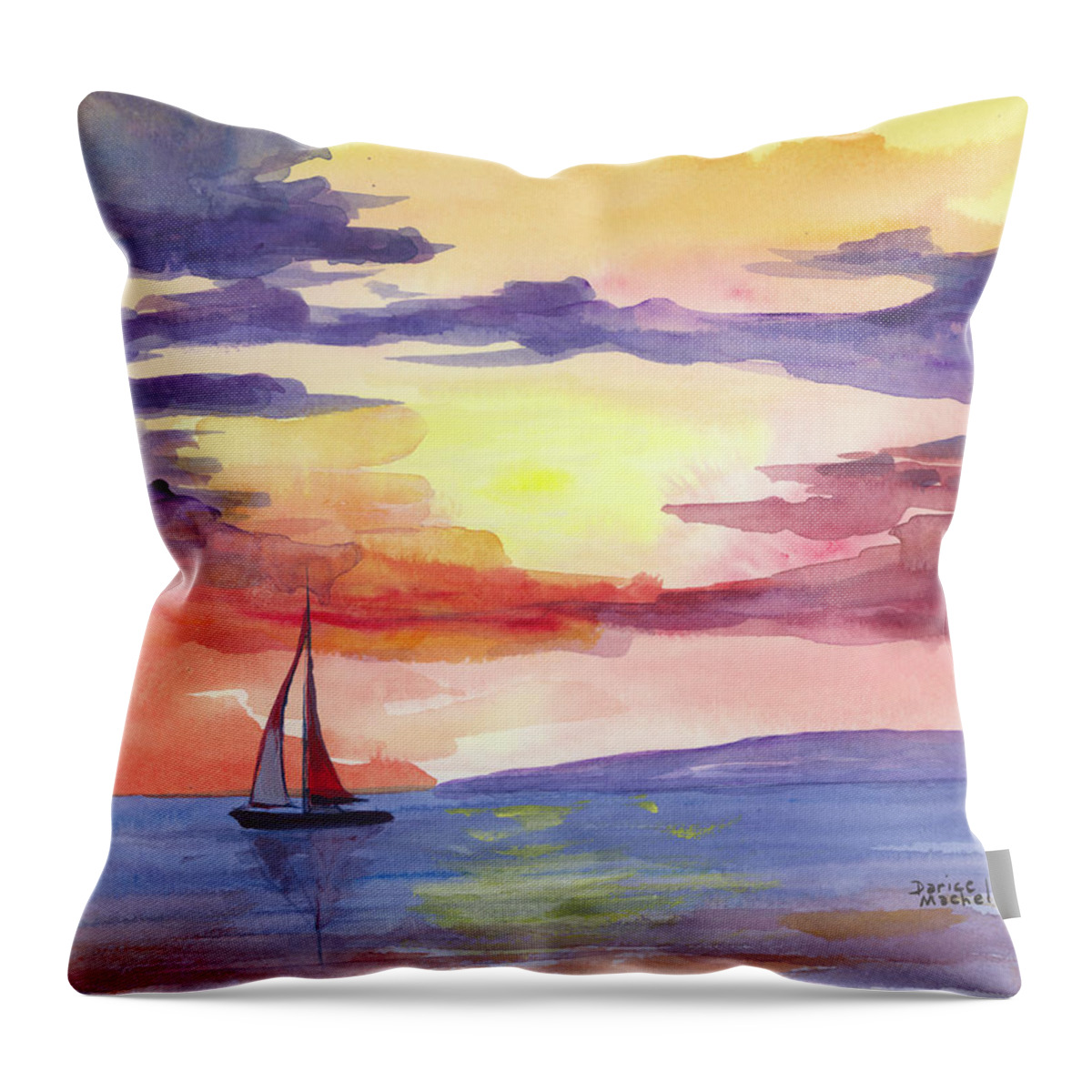 Darice Throw Pillow featuring the painting Sailing Into the Sunset by Darice Machel McGuire