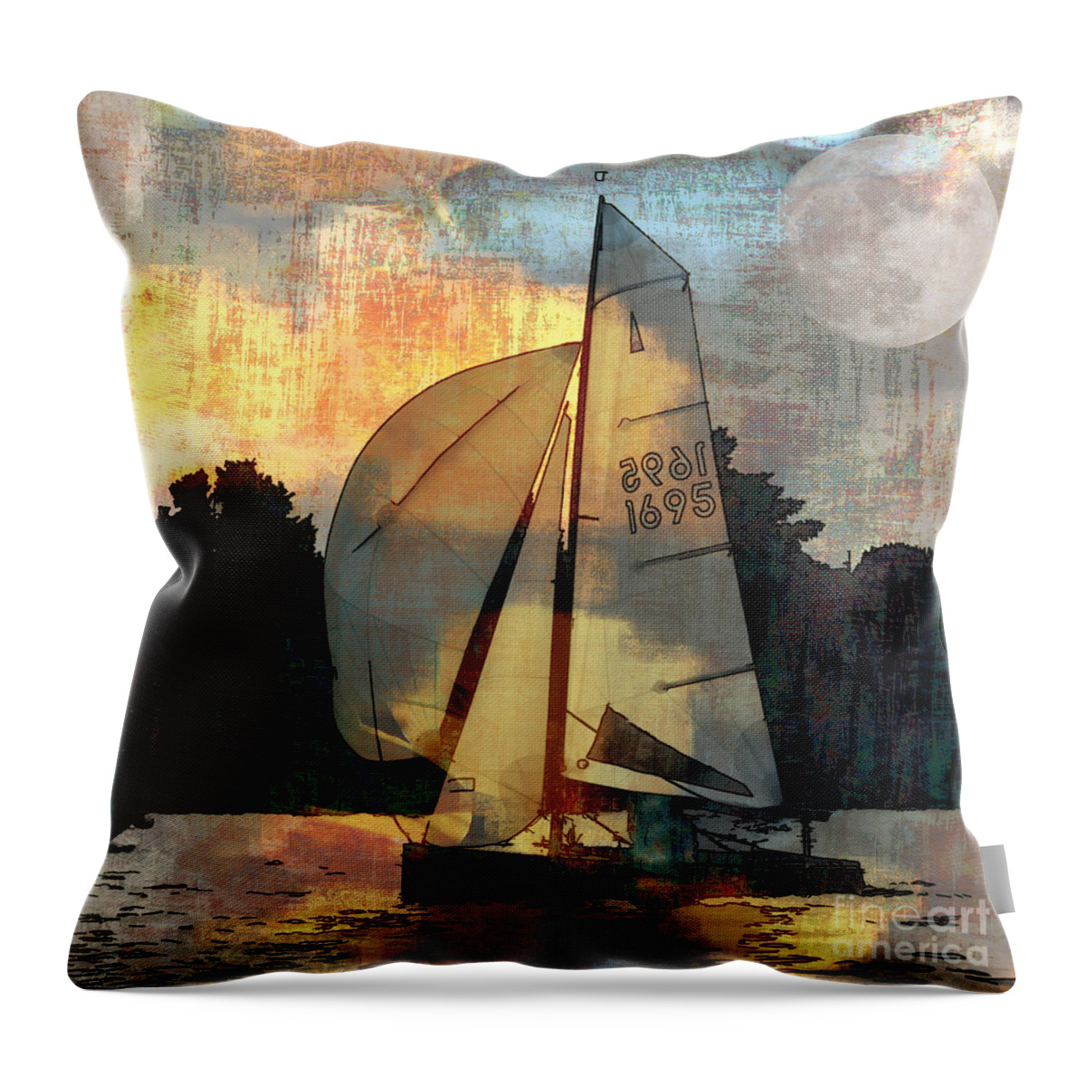 Manipulated Throw Pillow featuring the photograph Sailing into the Sunset by LemonArt Photography