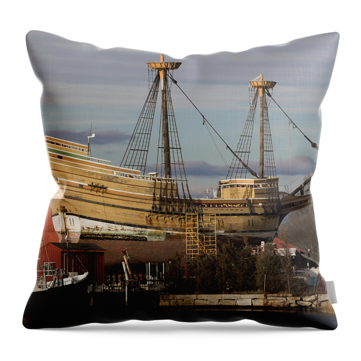 Ship Throw Pillow featuring the photograph Sailing Ship Repairs by Kirkodd Photography Of New England