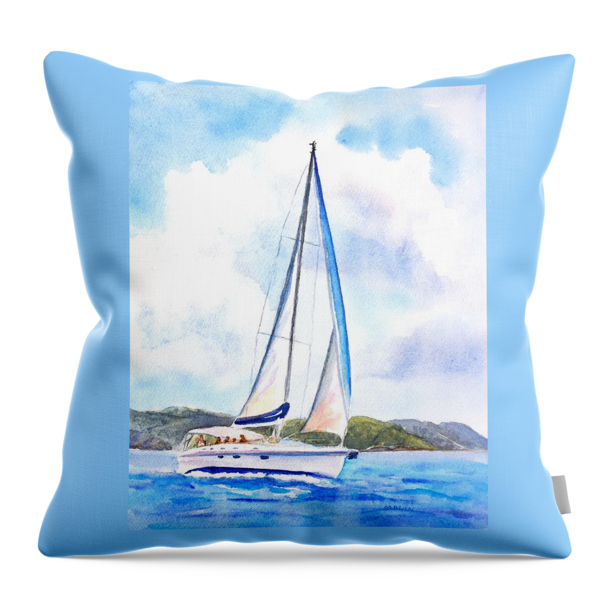Nautical Throw Pillow featuring the painting Sailing the Islands 2 by Carlin Blahnik CarlinArtWatercolor