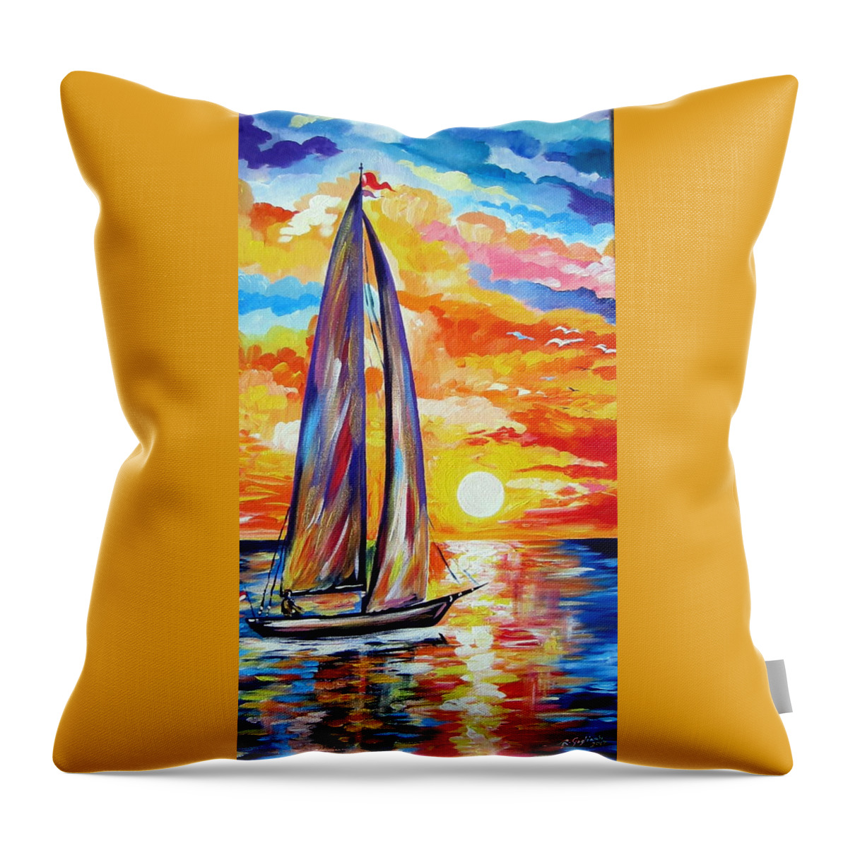 Sails Throw Pillow featuring the painting Sailing towards my dreams by Roberto Gagliardi