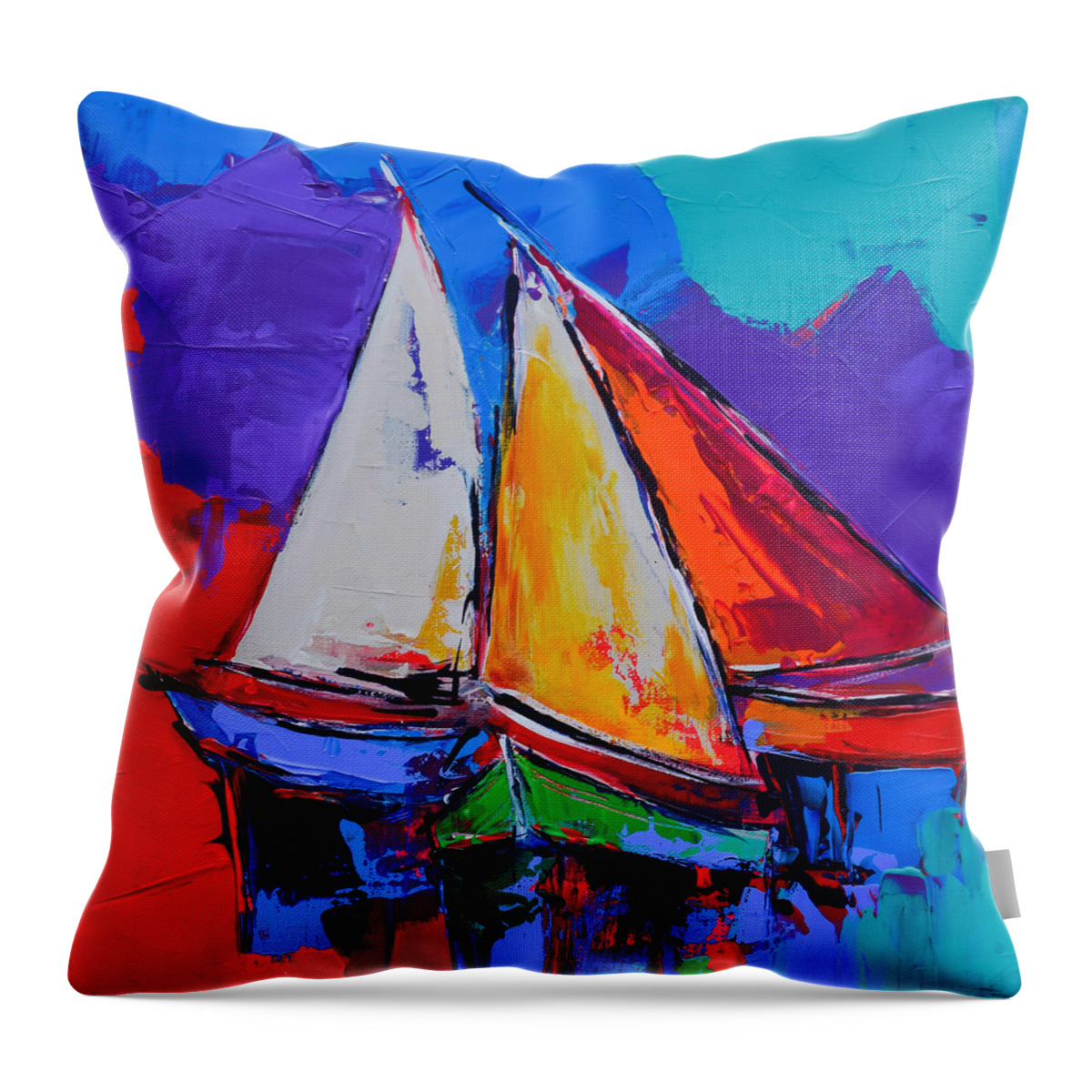 Sails Throw Pillow featuring the painting Sails Colors by Elise Palmigiani