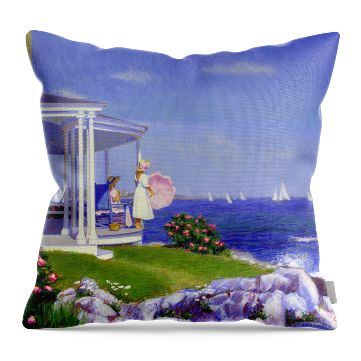 Sailboats Throw Pillow featuring the painting Sails of August by Candace Lovely
