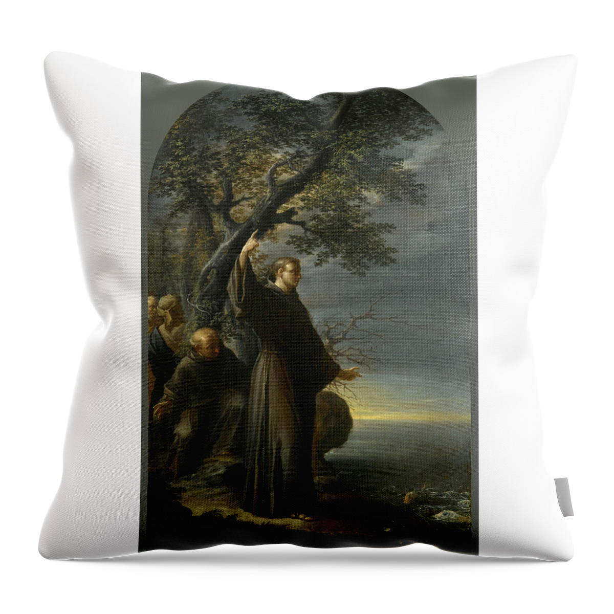Francesco Trevisani Throw Pillow featuring the painting Saint Anthony of Padua preaching to the Fish by Francesco Trevisani
