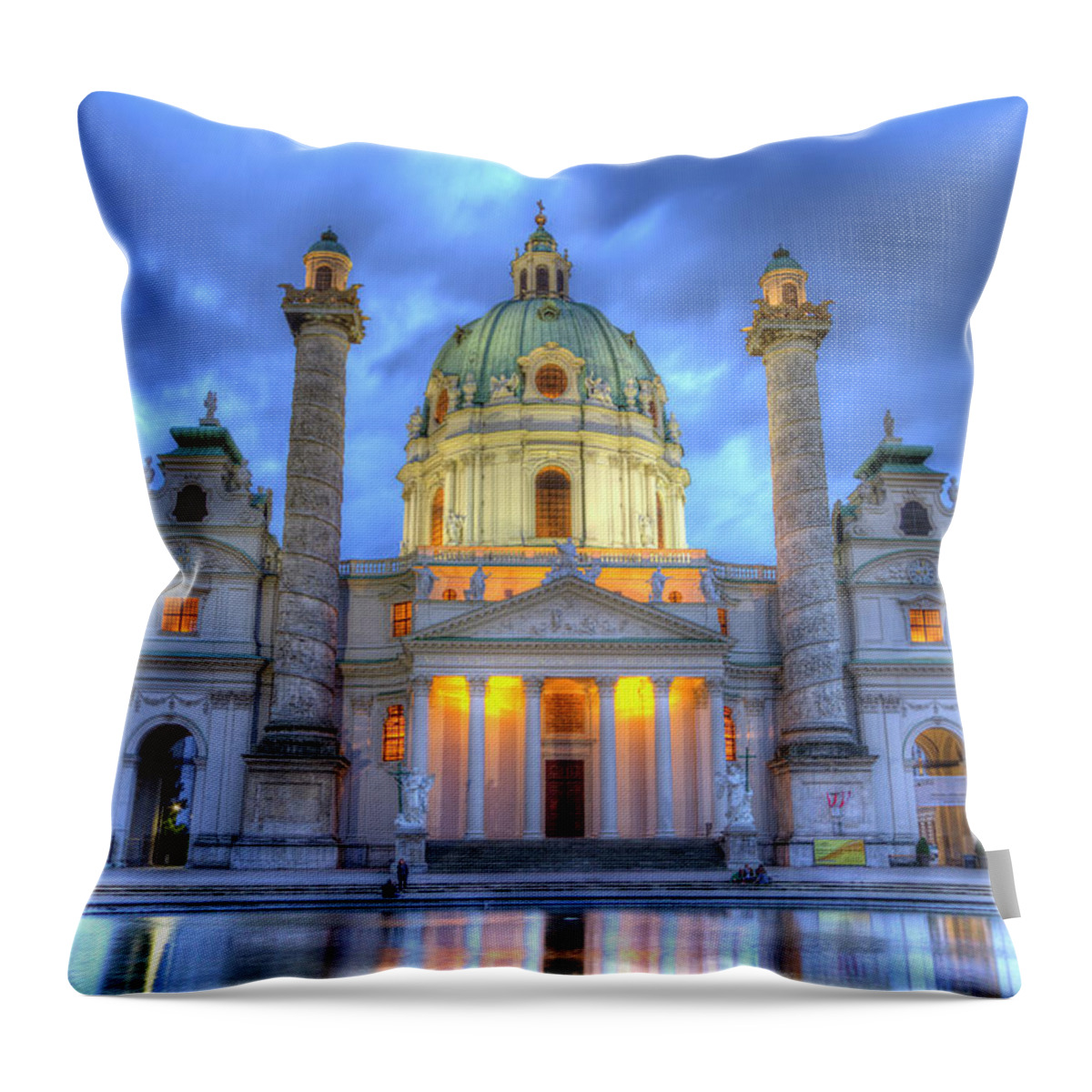 Church Throw Pillow featuring the photograph Saint Charles's Church at Karlsplatz in Vienna, Austria, HDR by Elenarts - Elena Duvernay photo
