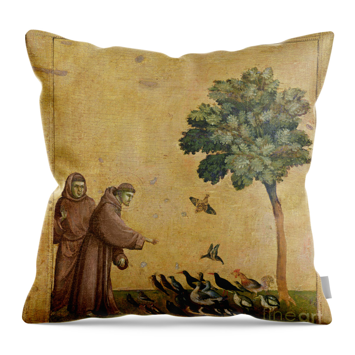 Francis Throw Pillow featuring the painting Saint Francis of Assisi preaching to the birds by Giotto di Bondone