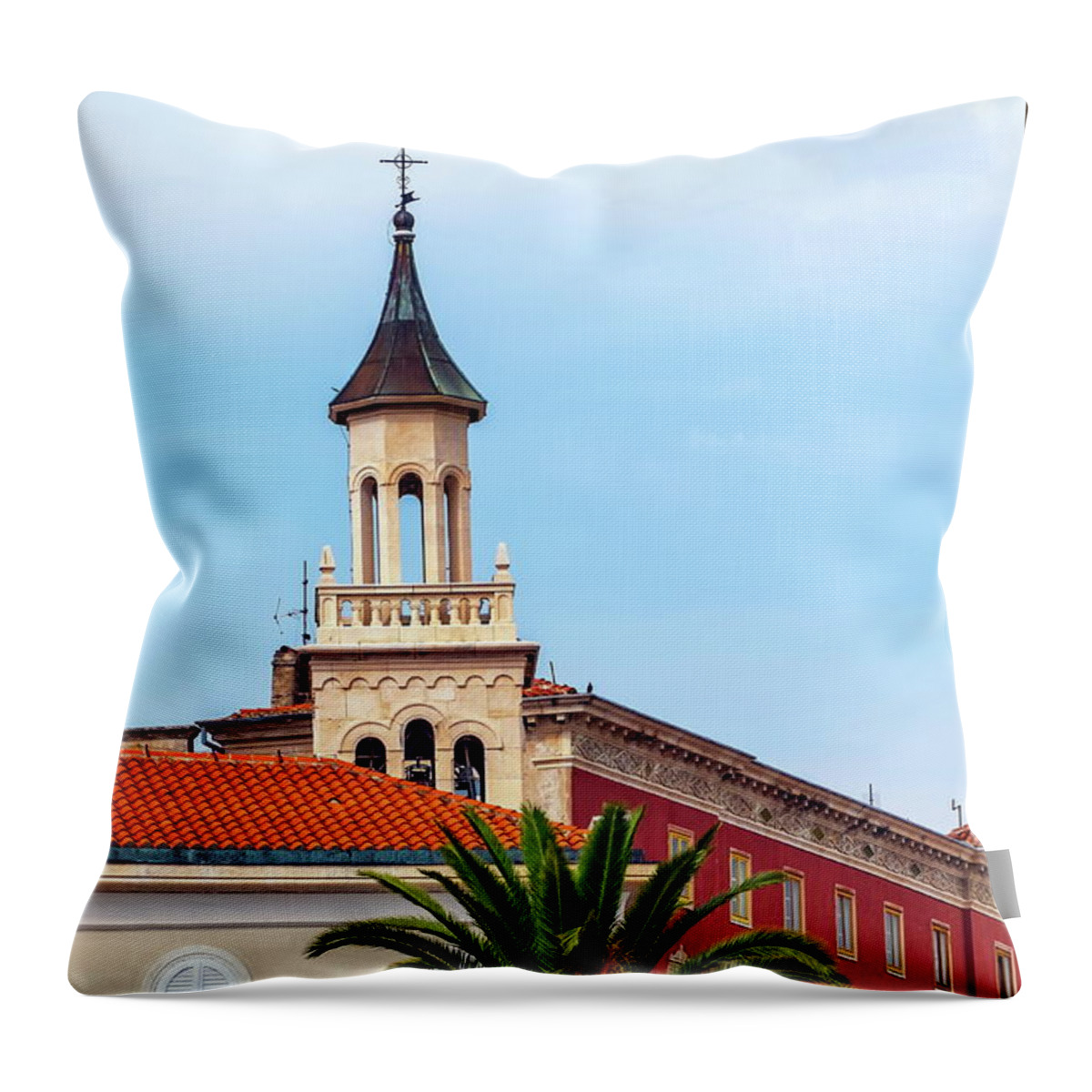 Spire Throw Pillow featuring the photograph Saint Franje, Francis, church near the old Market Square, Split, Croatia by Elenarts - Elena Duvernay photo
