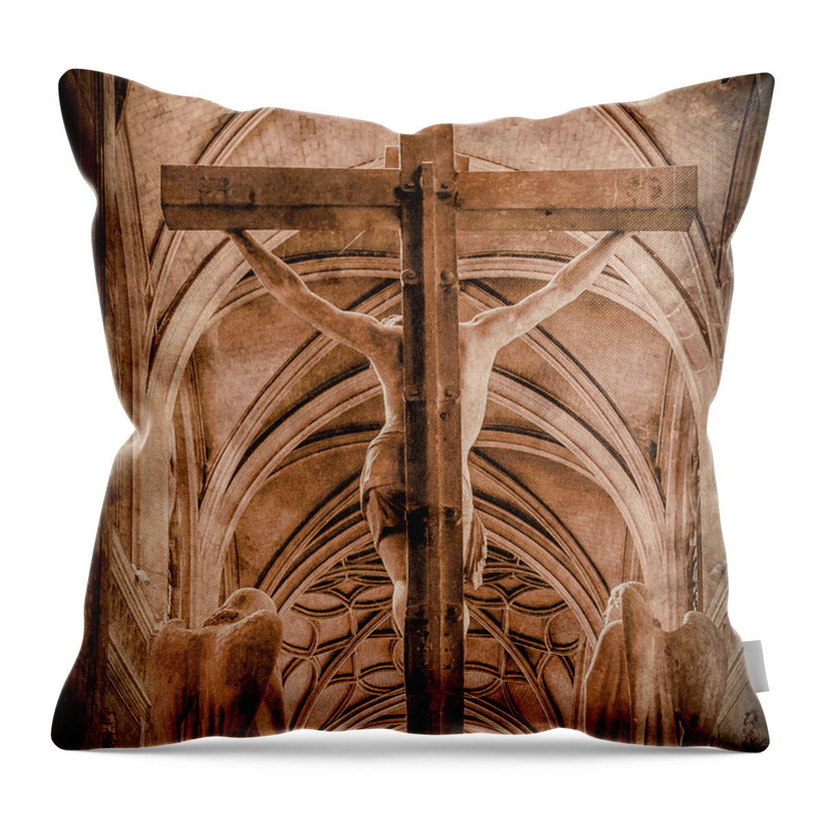 Church Throw Pillow featuring the photograph Paris, France - Saint Merri's Cross II by Mark Forte