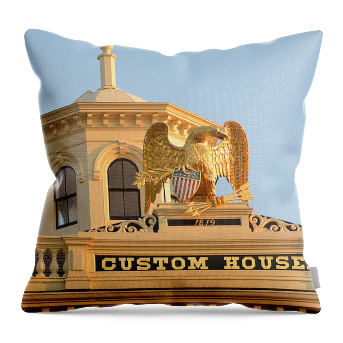 Salem Throw Pillow featuring the photograph Salem MA Custom House Eagle by Toby McGuire