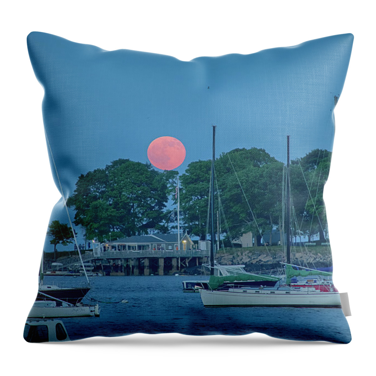 Jeff Folger Throw Pillow featuring the photograph Salem Willows with full moon by Jeff Folger