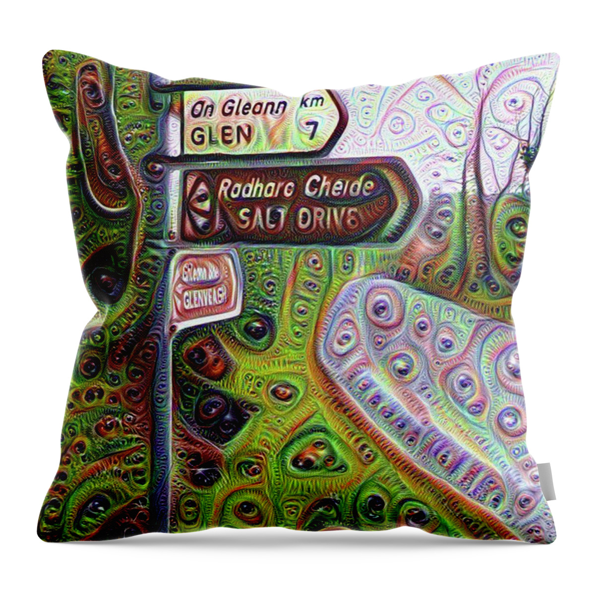 Salt Throw Pillow featuring the digital art Salt Drive Road sign - Donegal Ireland by Bill Cannon