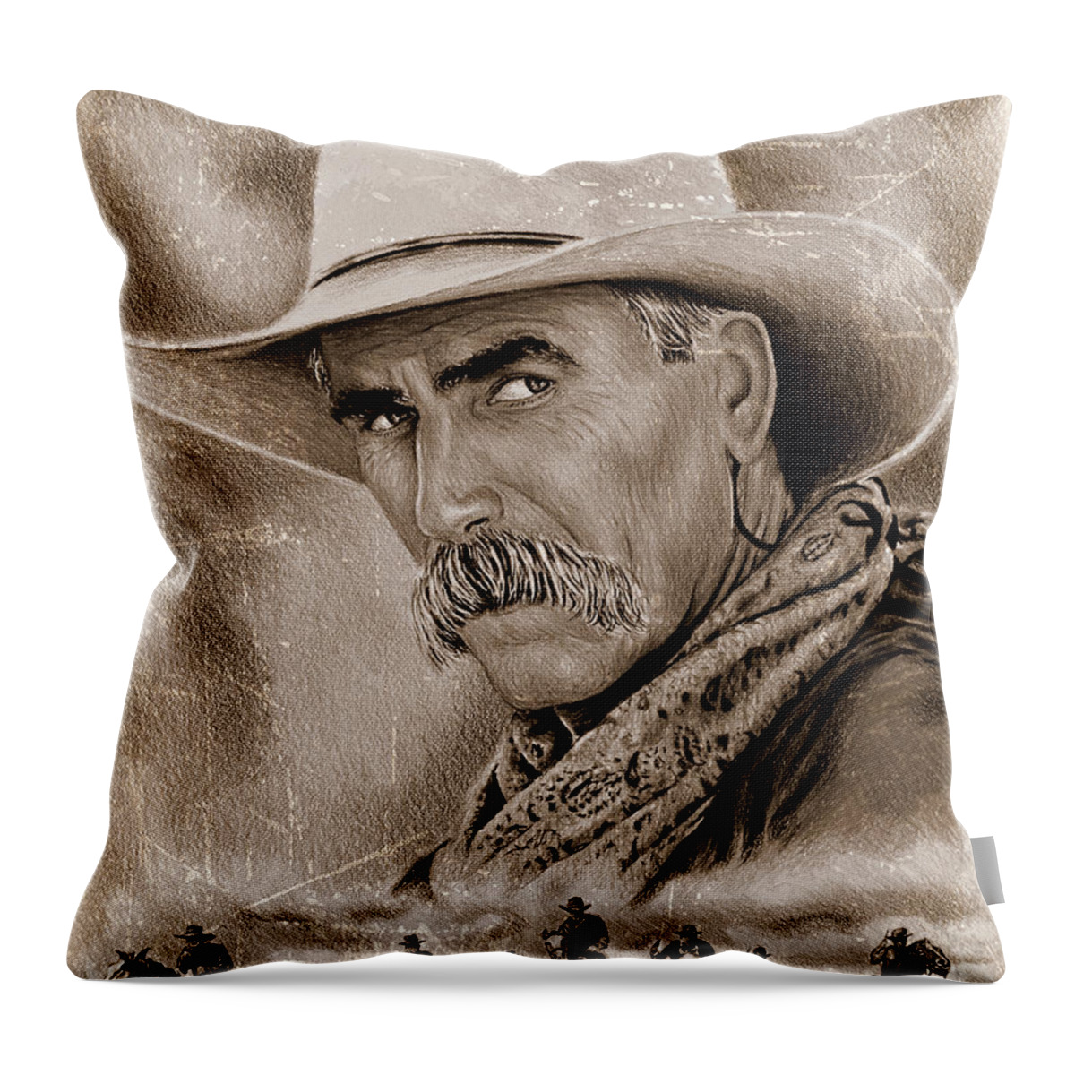 Sam Elliot Throw Pillow featuring the drawing Sam Elliot Cowboy ver 4 by Andrew Read