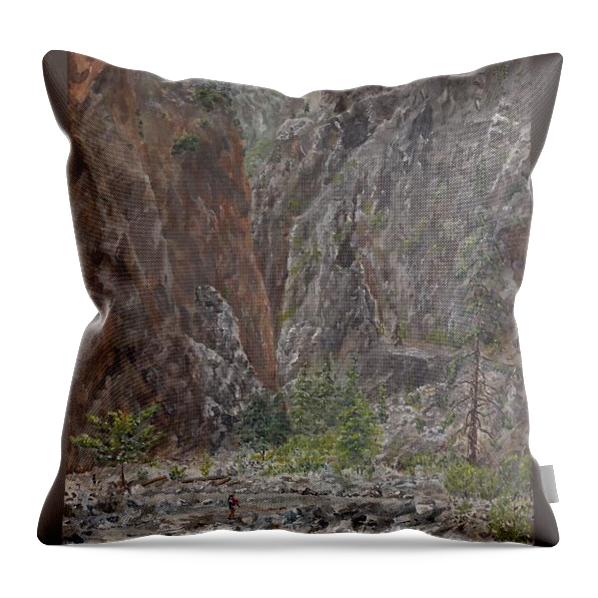 Samaria Throw Pillow featuring the painting Samaria Gorge by David Capon