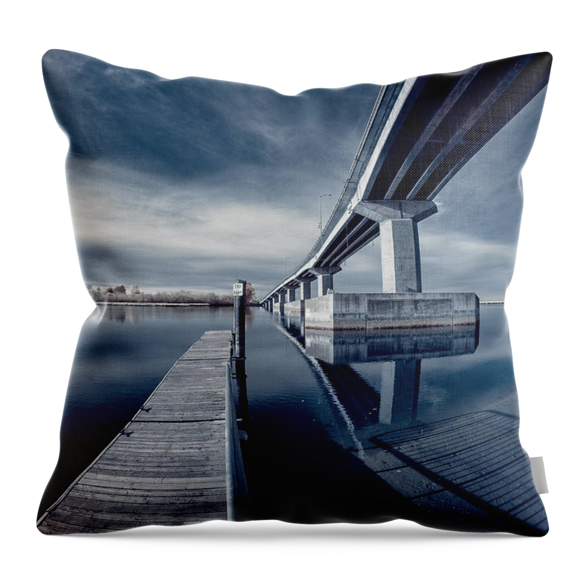 Greg Nyquist Throw Pillow featuring the photograph Samoa Bridge in Infrared by Greg Nyquist