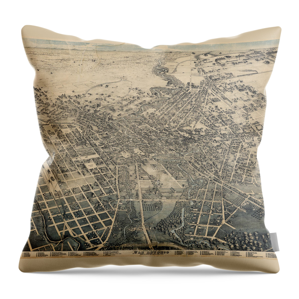 Texas Throw Pillow featuring the digital art San Antonio 1886 by Augustus Koch by Texas Map Store