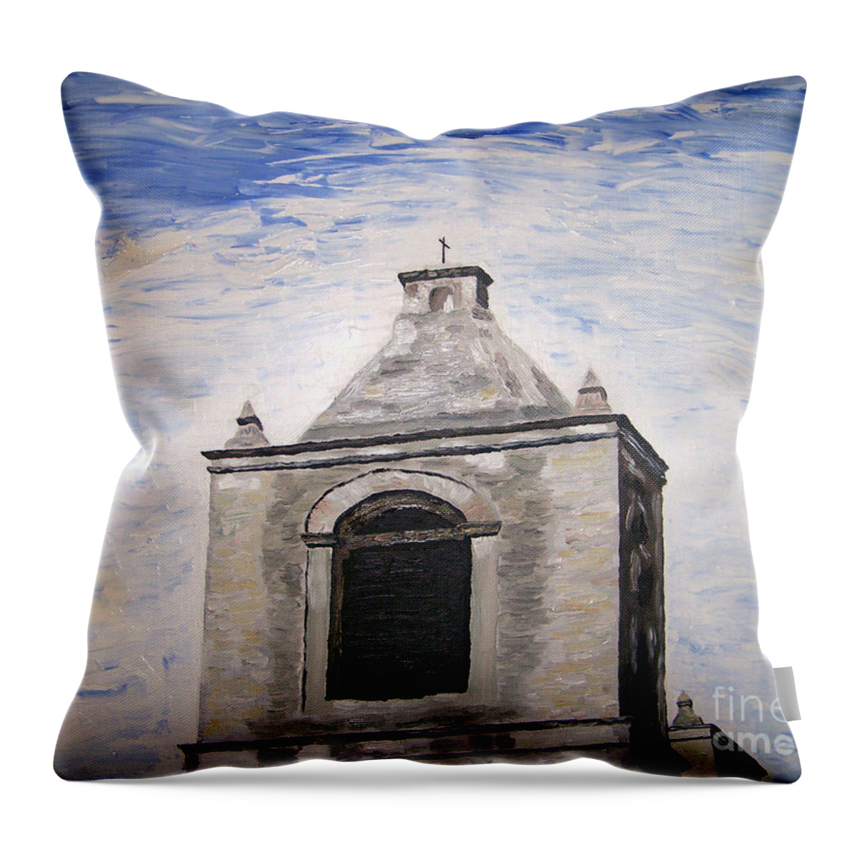 San Antonio Throw Pillow featuring the painting San Antonio Belltower by Kevin Croitz