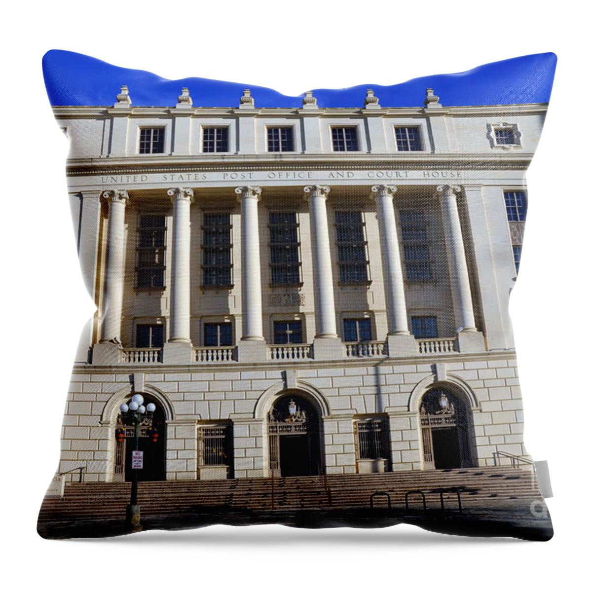 San Antonio Post Office Throw Pillow featuring the photograph San Antonio Post Office by Andrew Dinh
