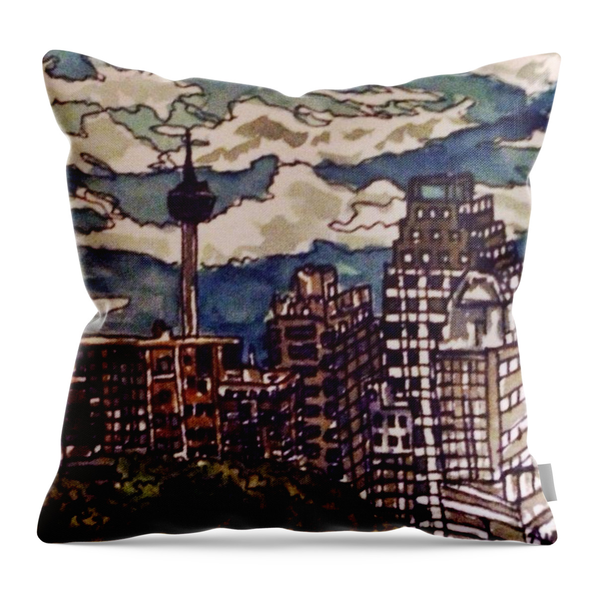 Cityscape Throw Pillow featuring the painting San Antonio Skyline by Angela Weddle