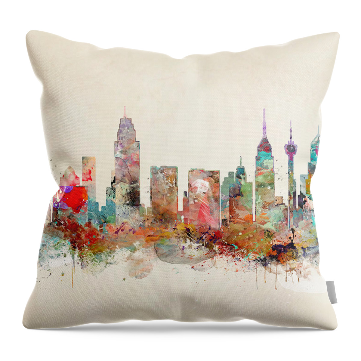 San Antonio Throw Pillow featuring the painting San Antonio Skyline by Bri Buckley