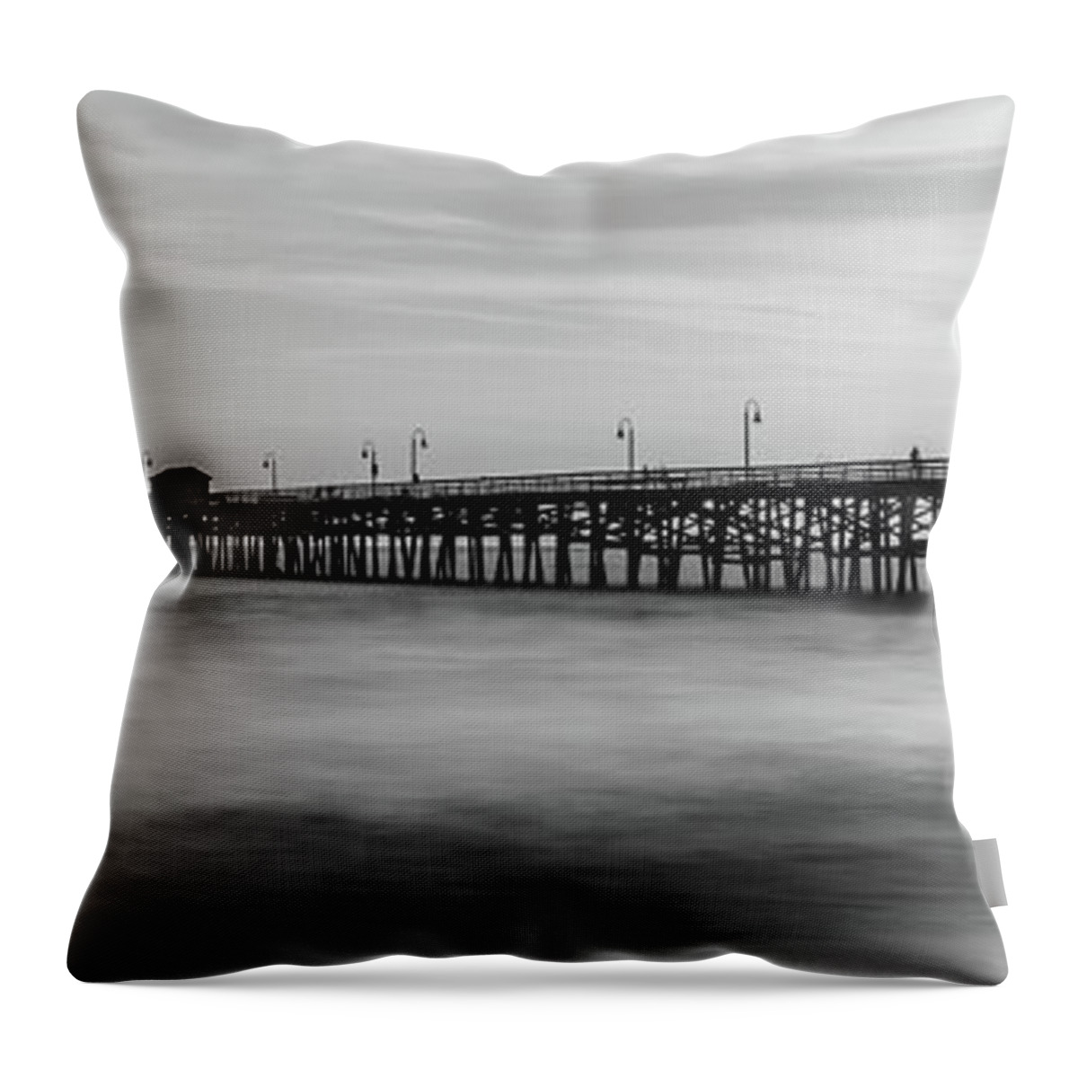 2017 Throw Pillow featuring the photograph San Clemente Pier Sunset Black and White Panorama by Paul Velgos
