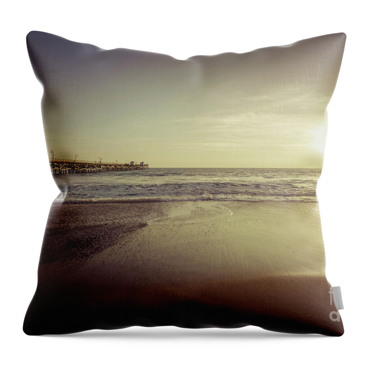 2017 Throw Pillow featuring the photograph San Clemente Pier Sunset Retro Photo by Paul Velgos