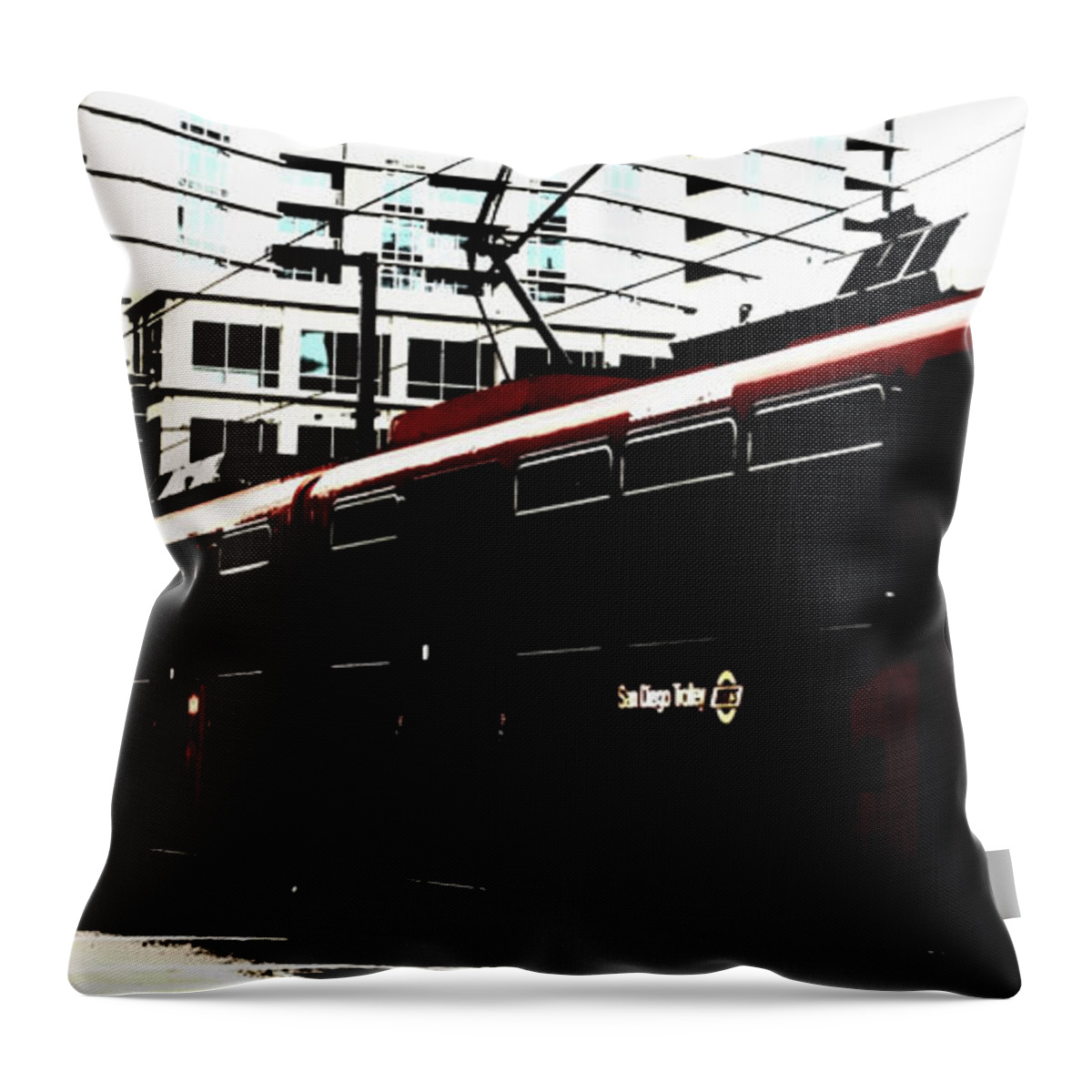 Red Throw Pillow featuring the photograph San Diego Trolley by Linda Shafer