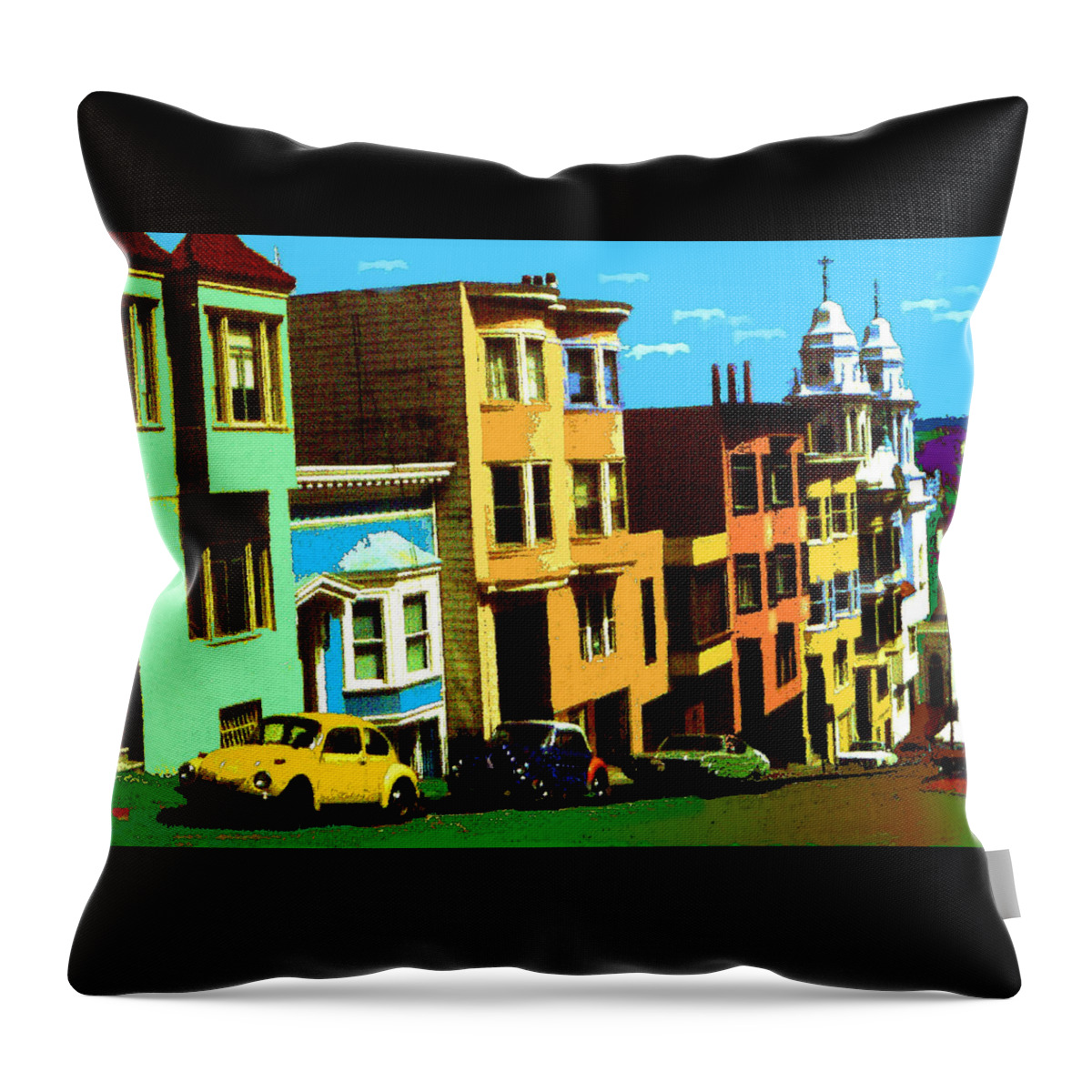 San+francisco Throw Pillow featuring the painting San Francisco Street in Pop Art Colors by Peter Potter