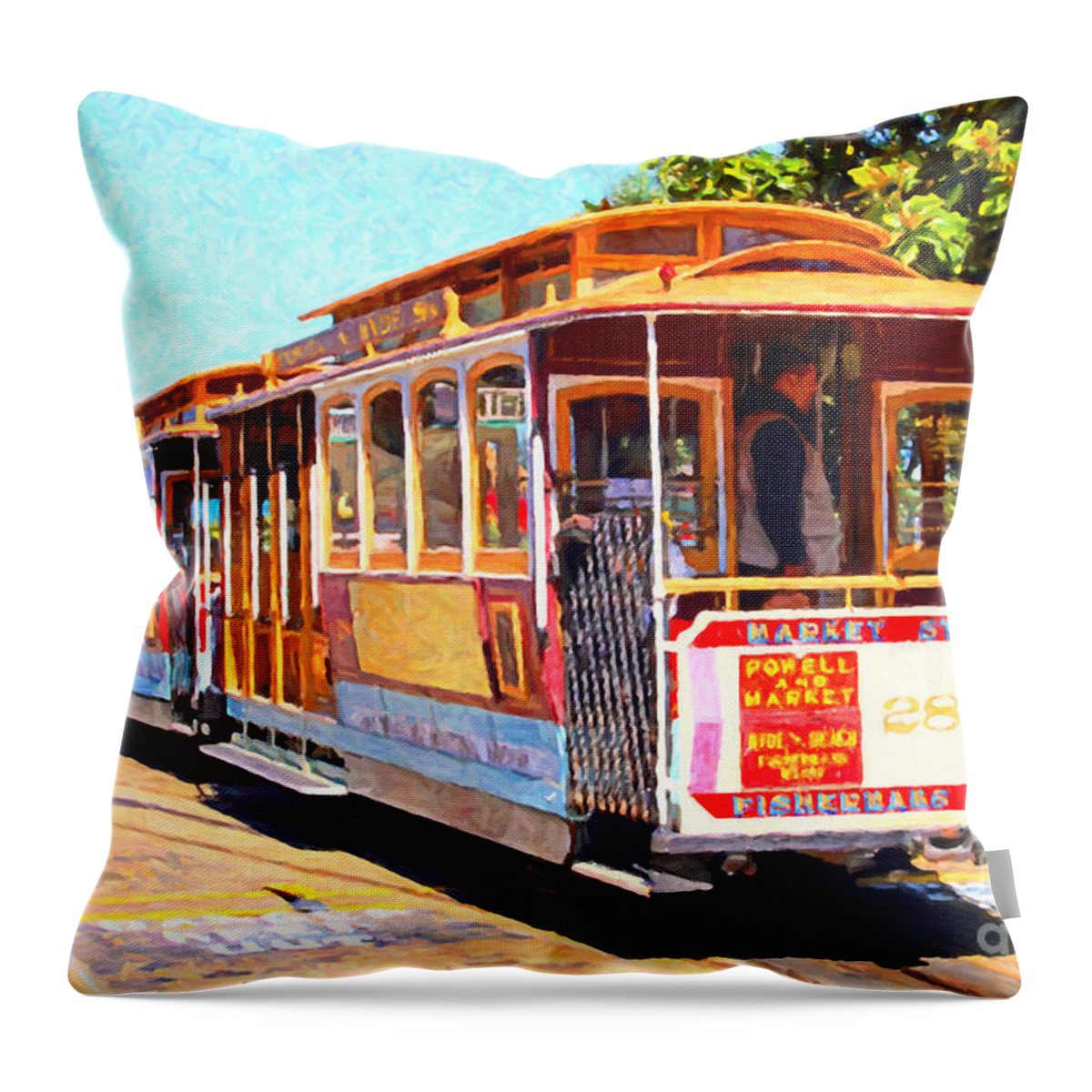 San Francisco Throw Pillow featuring the photograph San Francisco Cablecar At Fishermans Wharf . 7D14097 by Wingsdomain Art and Photography