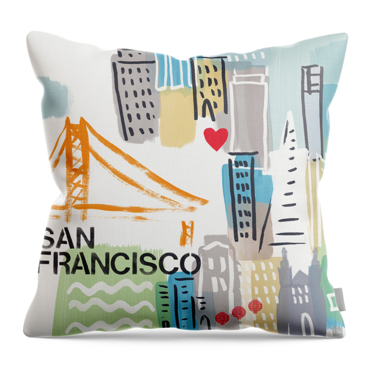 San Francisco Throw Pillow featuring the painting San Francisco Cityscape- Art by Linda Woods by Linda Woods