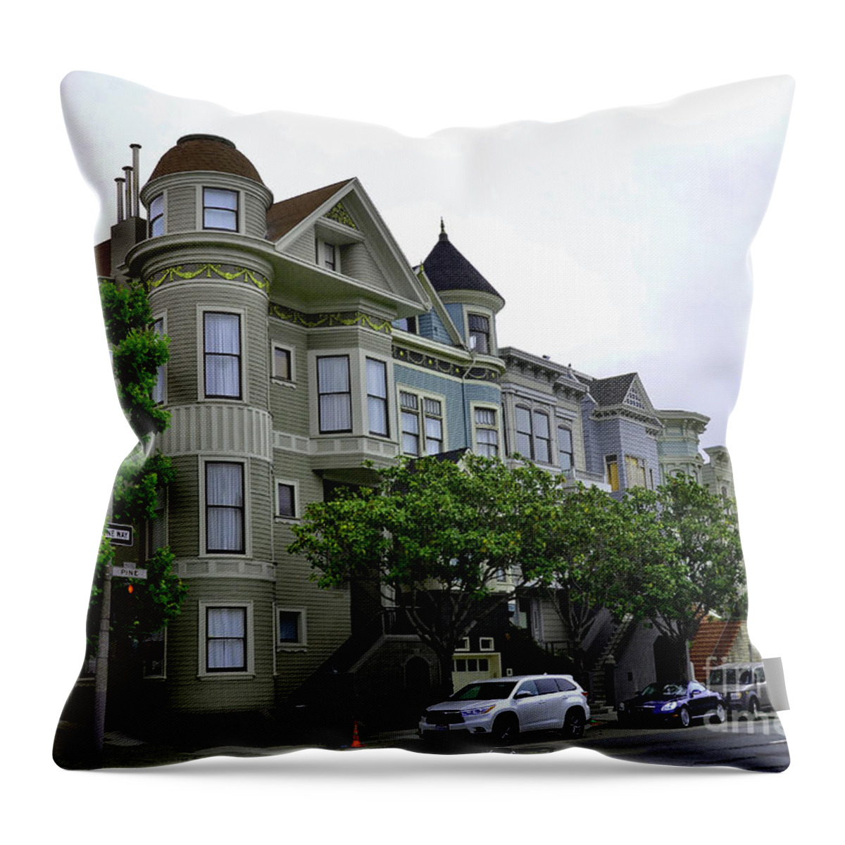San Francisco Throw Pillow featuring the photograph San Francisco Houses by Debby Pueschel