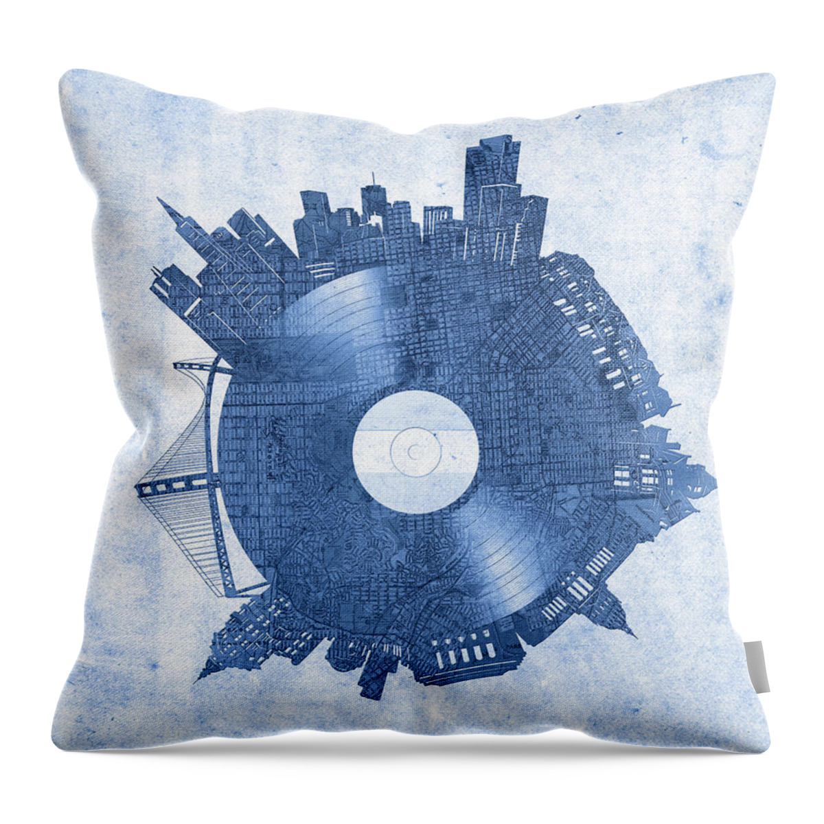 San Francisco Throw Pillow featuring the digital art San Francisco Skyline Vinyl 7 by Bekim M