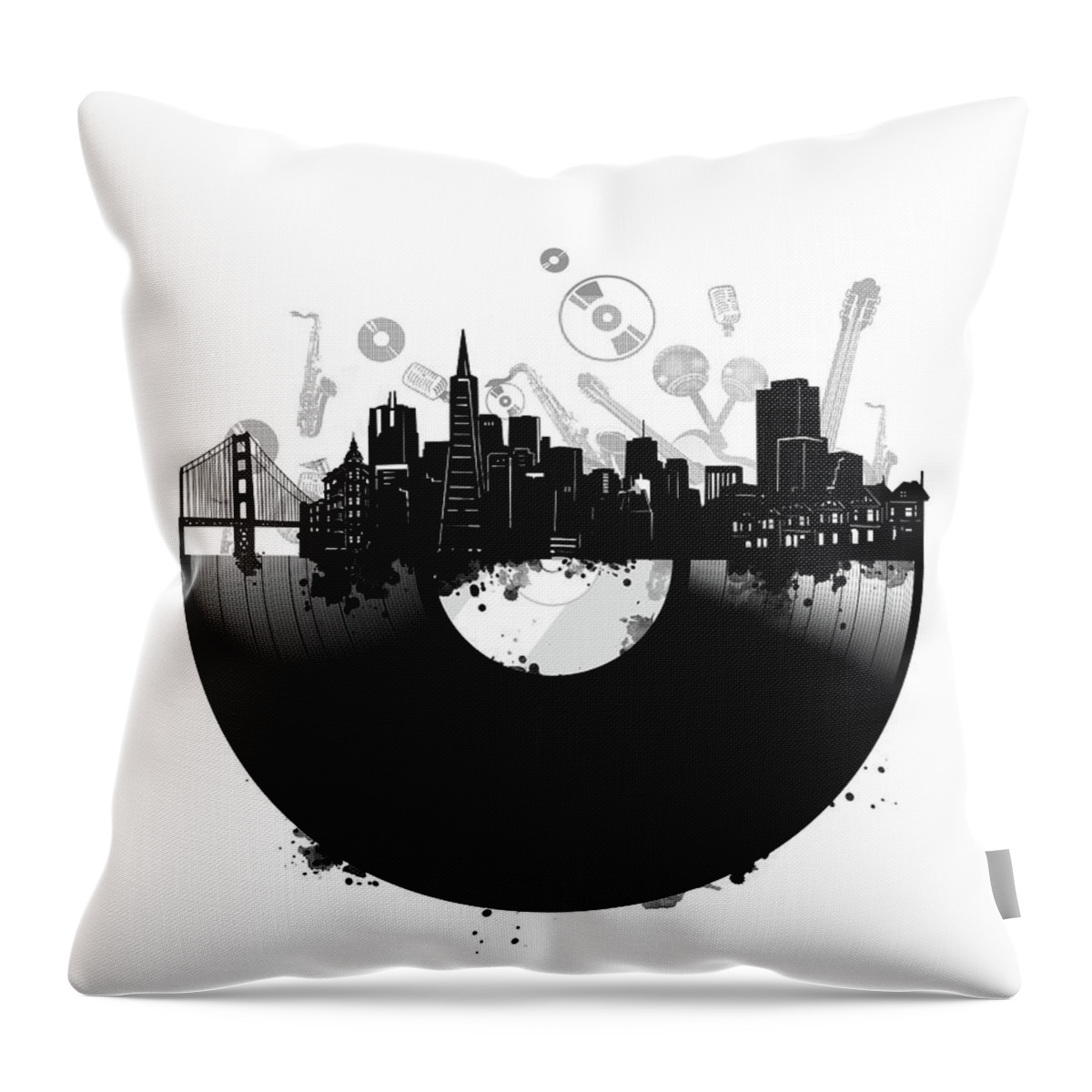San Francisco Throw Pillow featuring the digital art San Francisco Skyline Vinyl by Bekim M