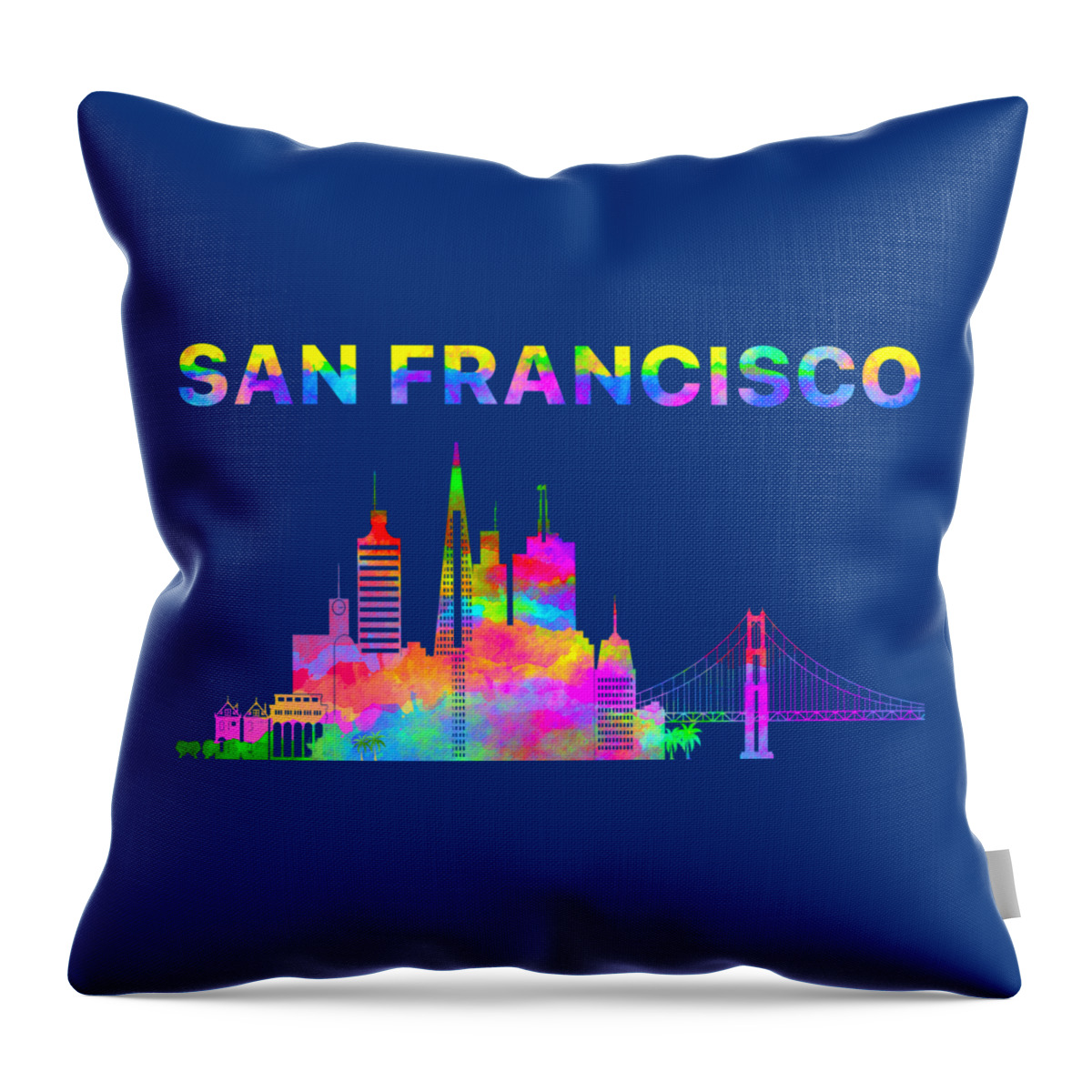 San Francisco Skyline Watercolor Throw Pillow featuring the digital art San Francisco Skyline Watercolor by David Millenheft