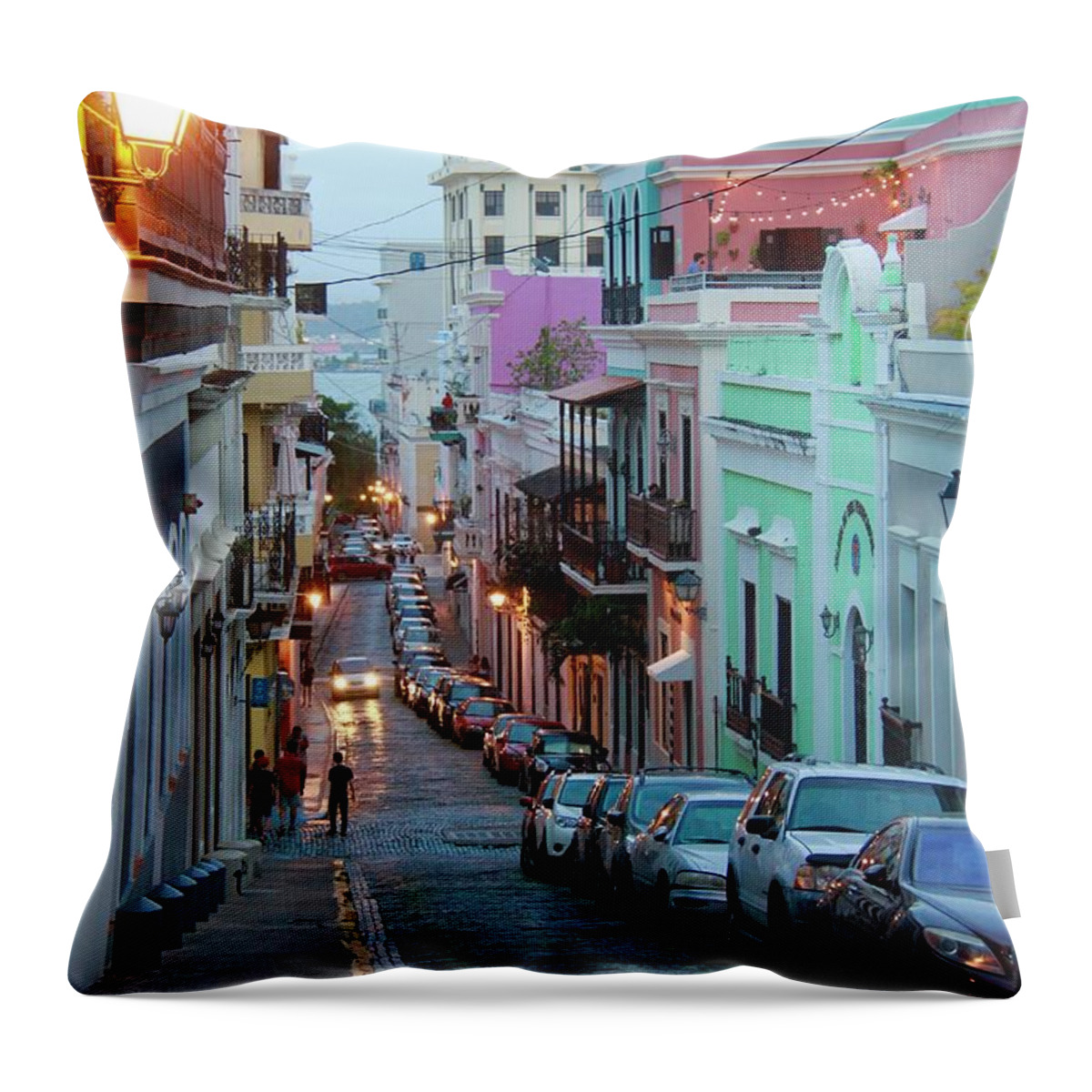 Old San Juan Throw Pillow featuring the photograph San Juan Evening Glow by Suzanne Oesterling