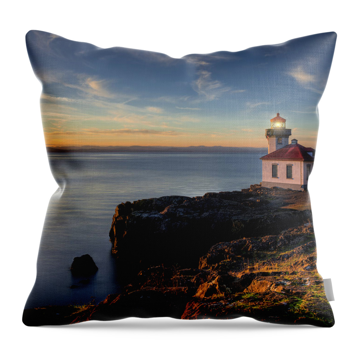 Lime Kiln Lighthouse Throw Pillow featuring the photograph San Juan Island Serenity by Dan Mihai