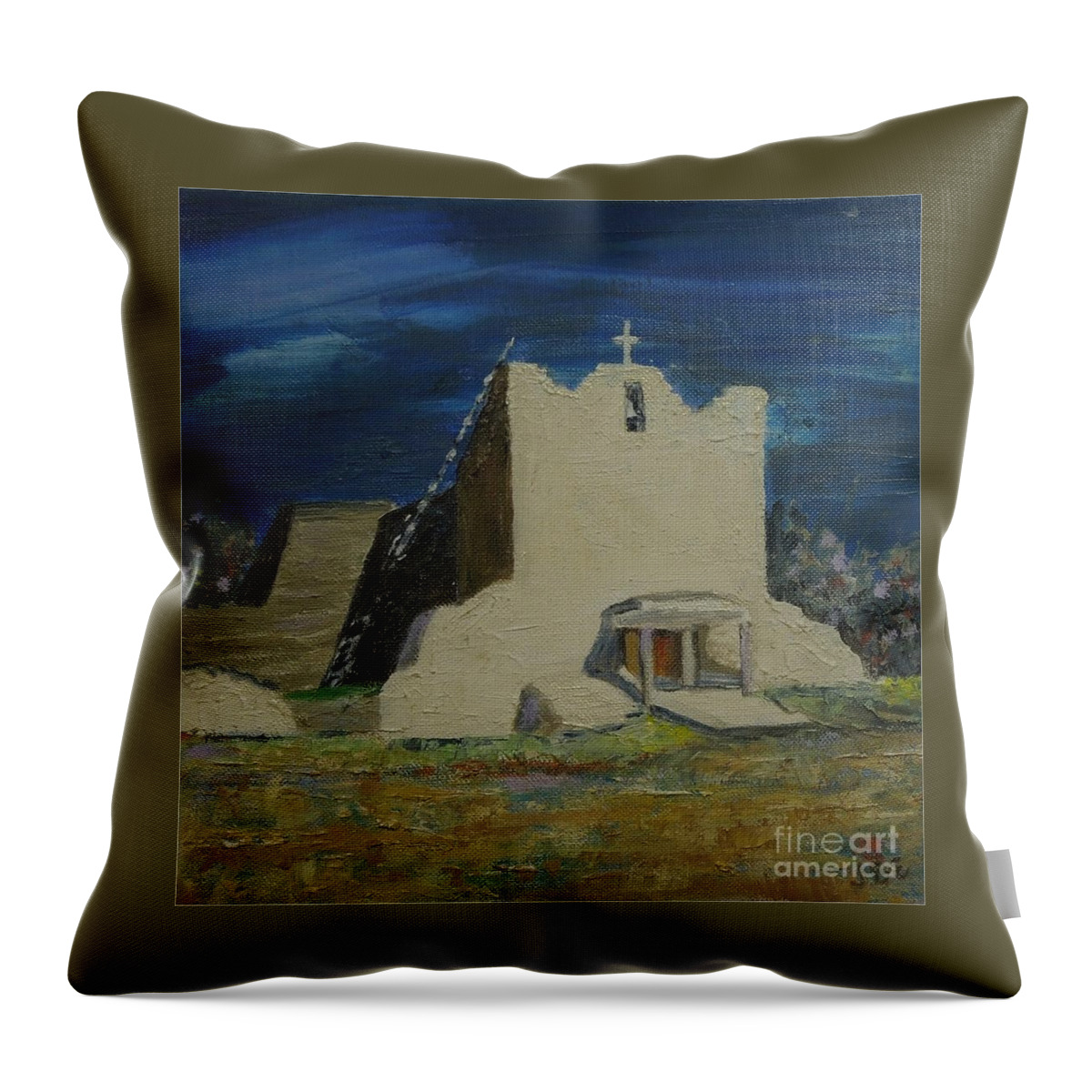 Blue Throw Pillow featuring the painting San Lorenzo - SOLD by Judith Espinoza