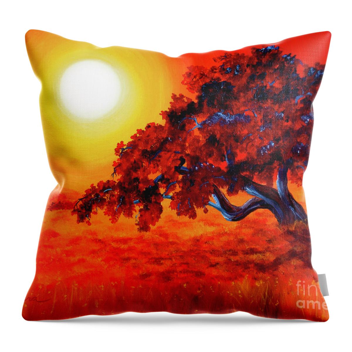 Painting Throw Pillow featuring the painting San Mateo Oak in Bright Sunset by Laura Iverson