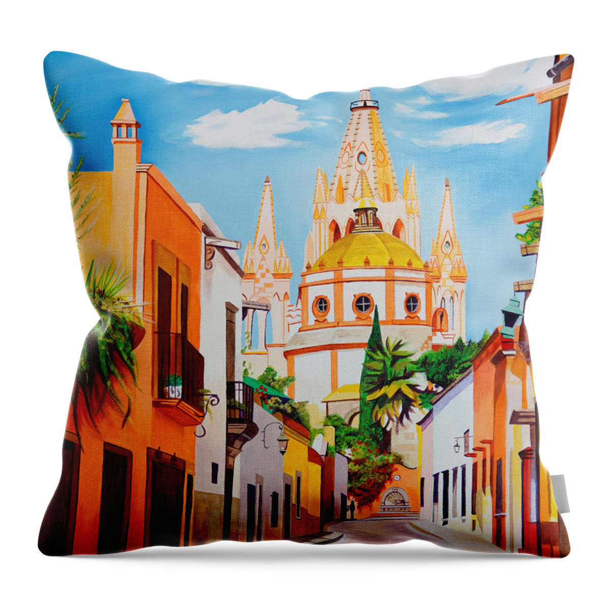San Miguel De Allende Throw Pillow featuring the painting San Miguel de Allende by Joshua Morton