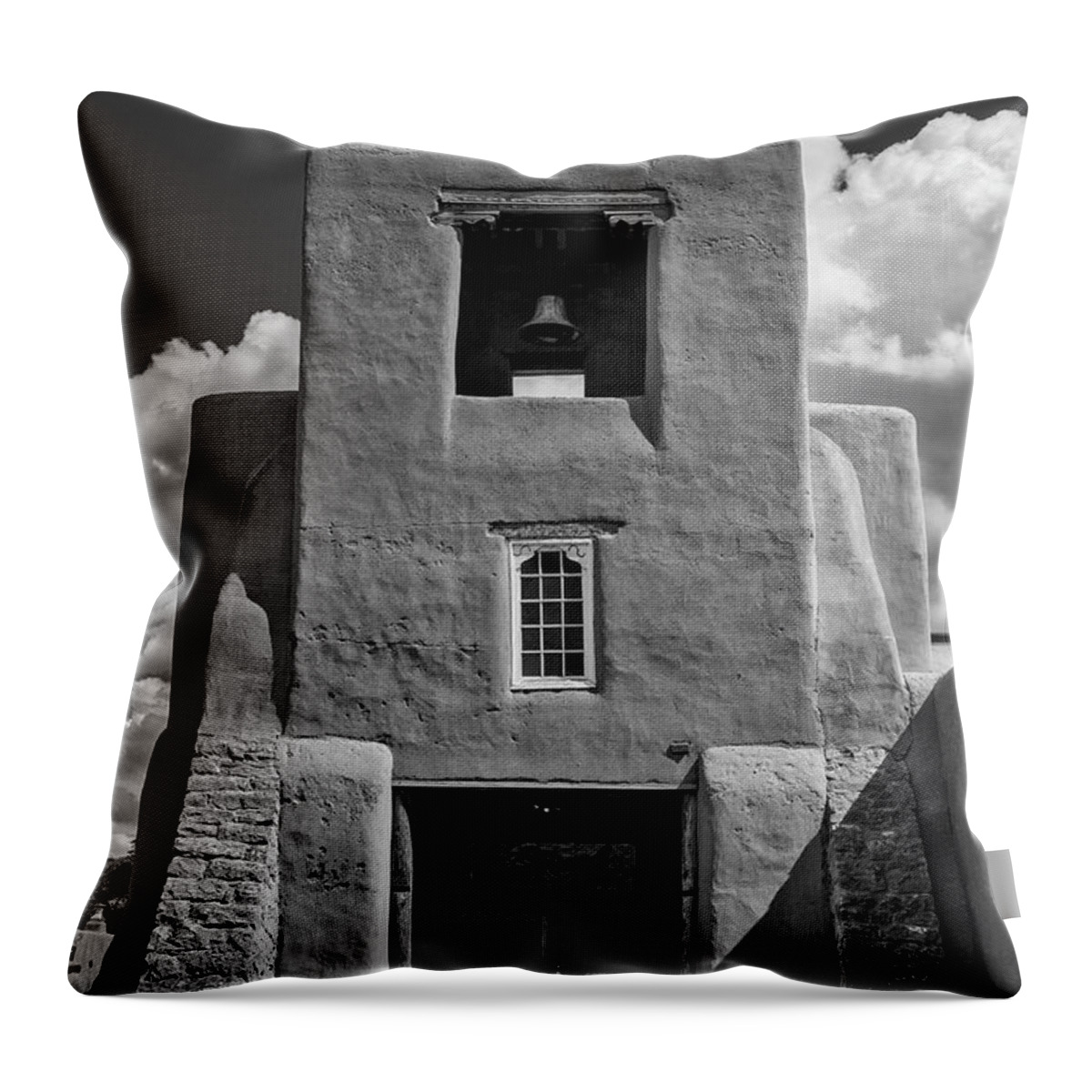 Landmark Throw Pillow featuring the photograph San Miguel Mission Black And White by Garry Gay