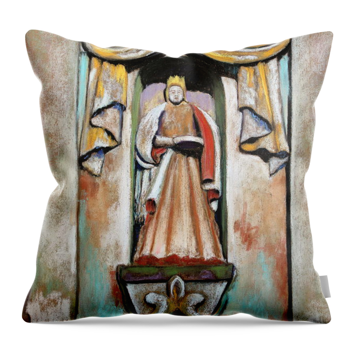 Statue Throw Pillow featuring the painting San Xavier Statue by M Diane Bonaparte