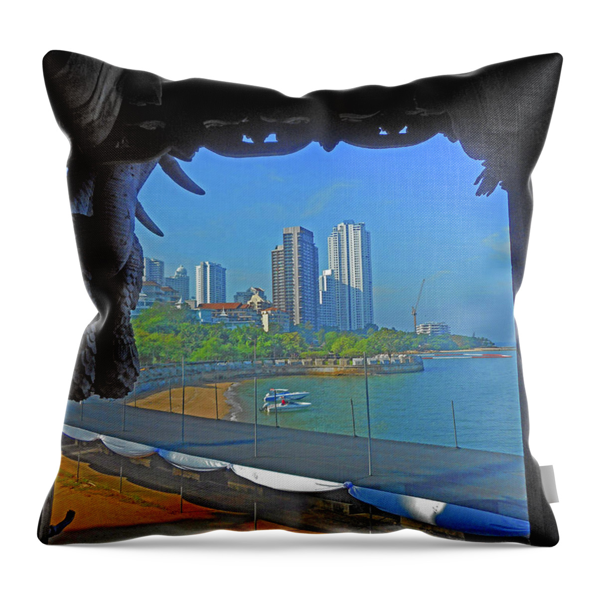  Laem Chabang Throw Pillow featuring the photograph Sanctuary Of Truth 10 by Ron Kandt