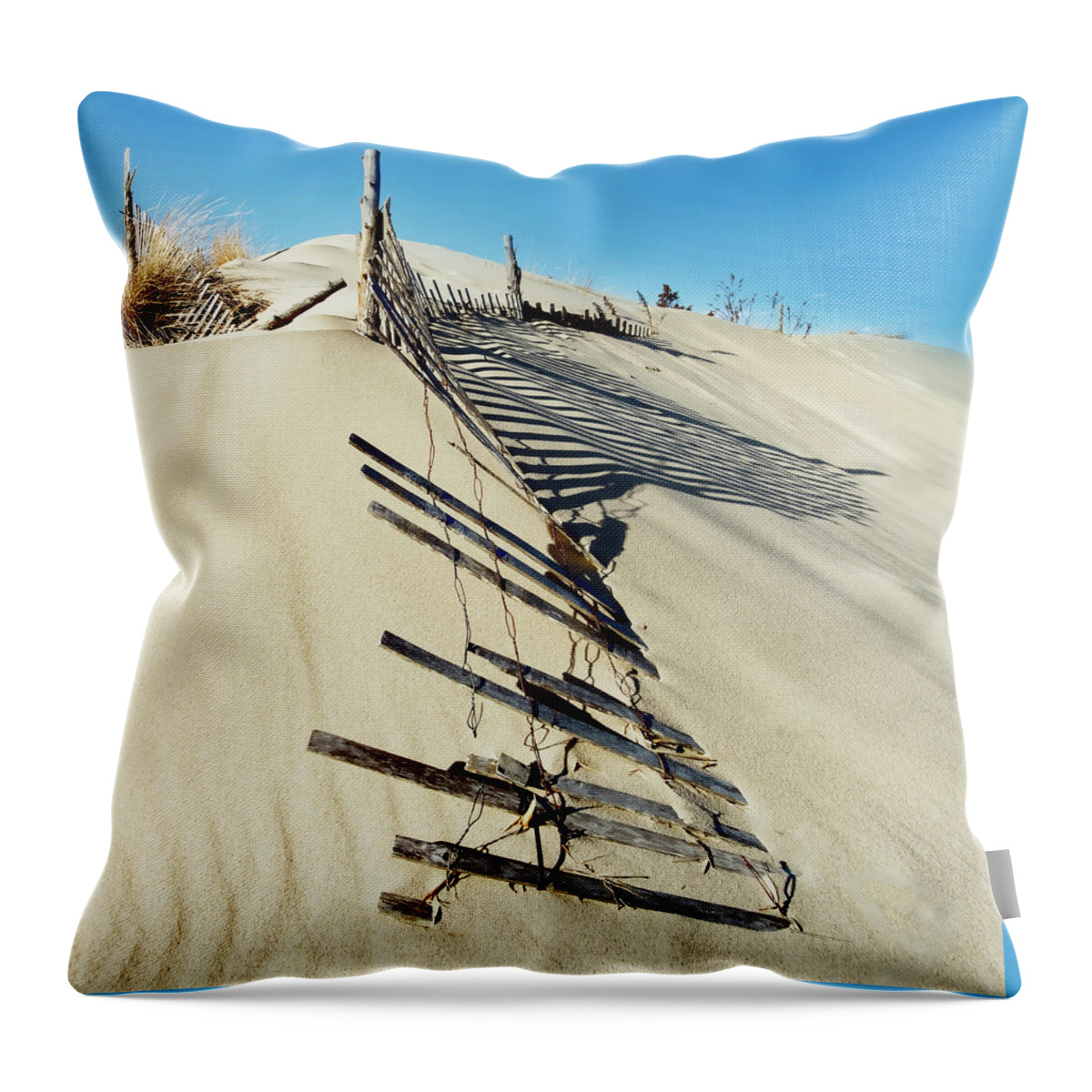 Sandy Hook Throw Pillow featuring the photograph Sand Dune Fences And Shadows by Gary Slawsky