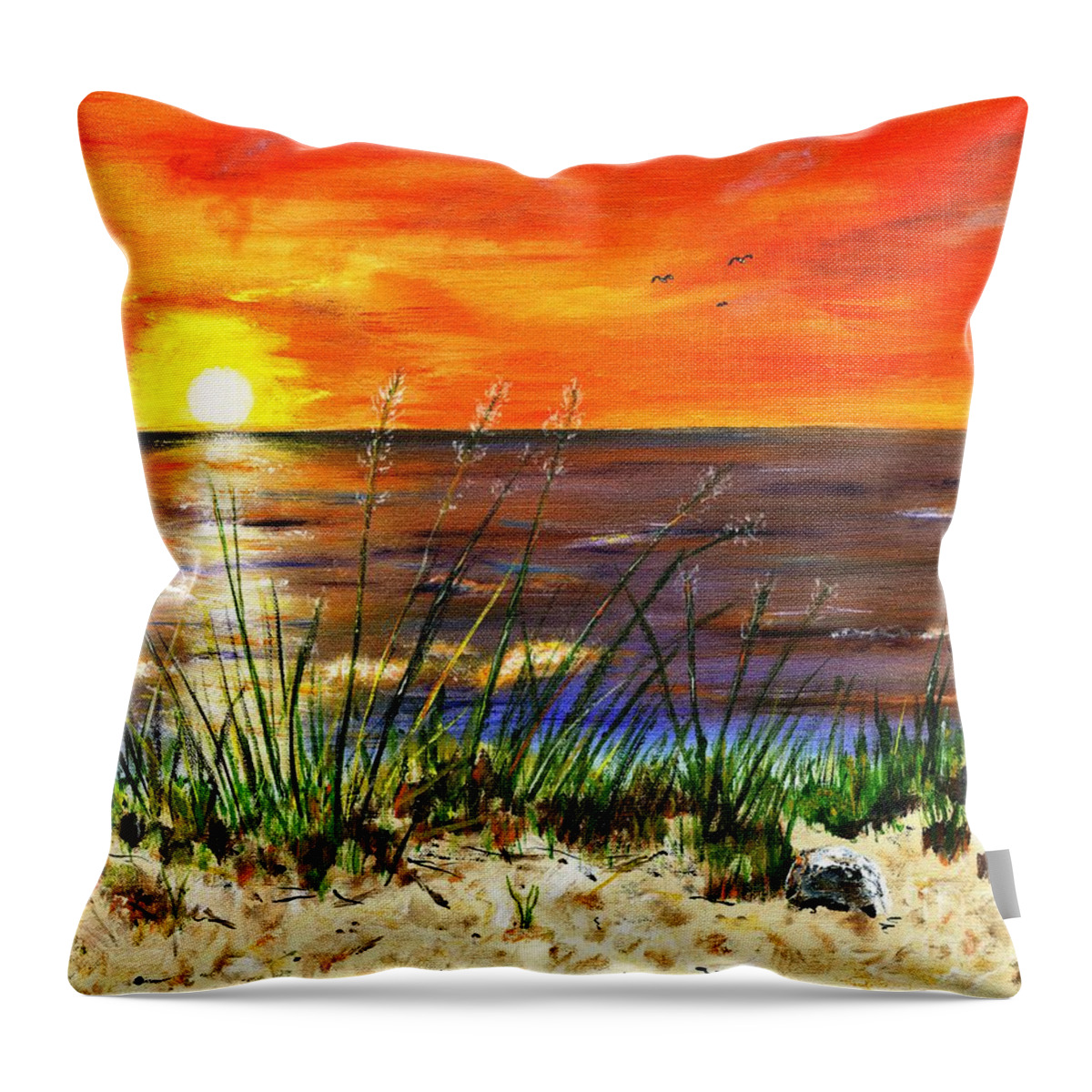 Acrylic Painting Throw Pillow featuring the painting Sand Dunes Sunset by Timothy Hacker