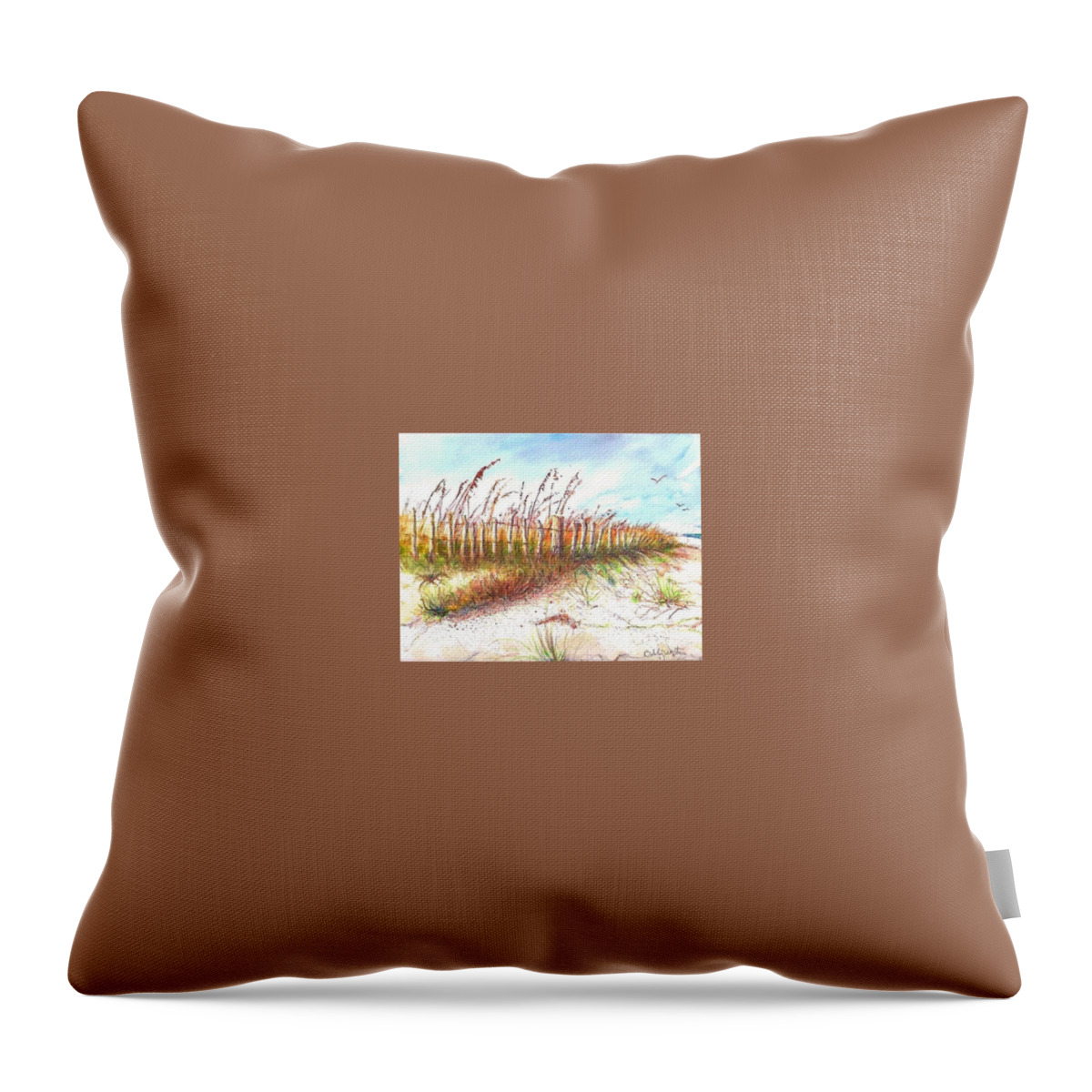 Sea Oats Throw Pillow featuring the painting Sand Fence by Bobby Walters