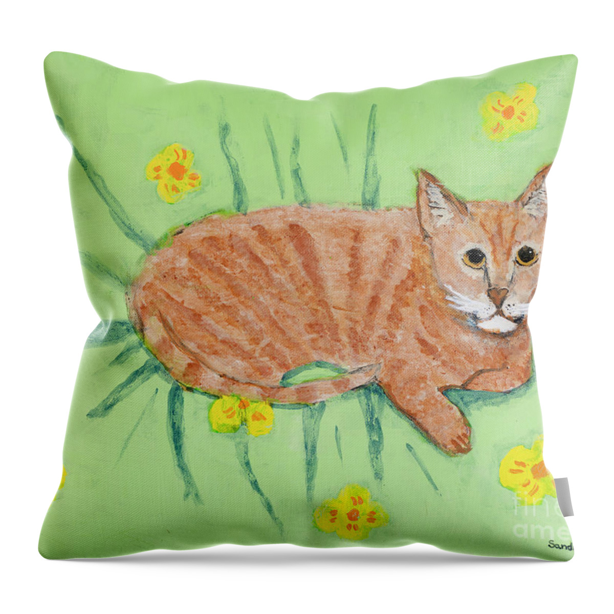 Cat Throw Pillow featuring the painting Sandie's cat by Marc Dmytryshyn