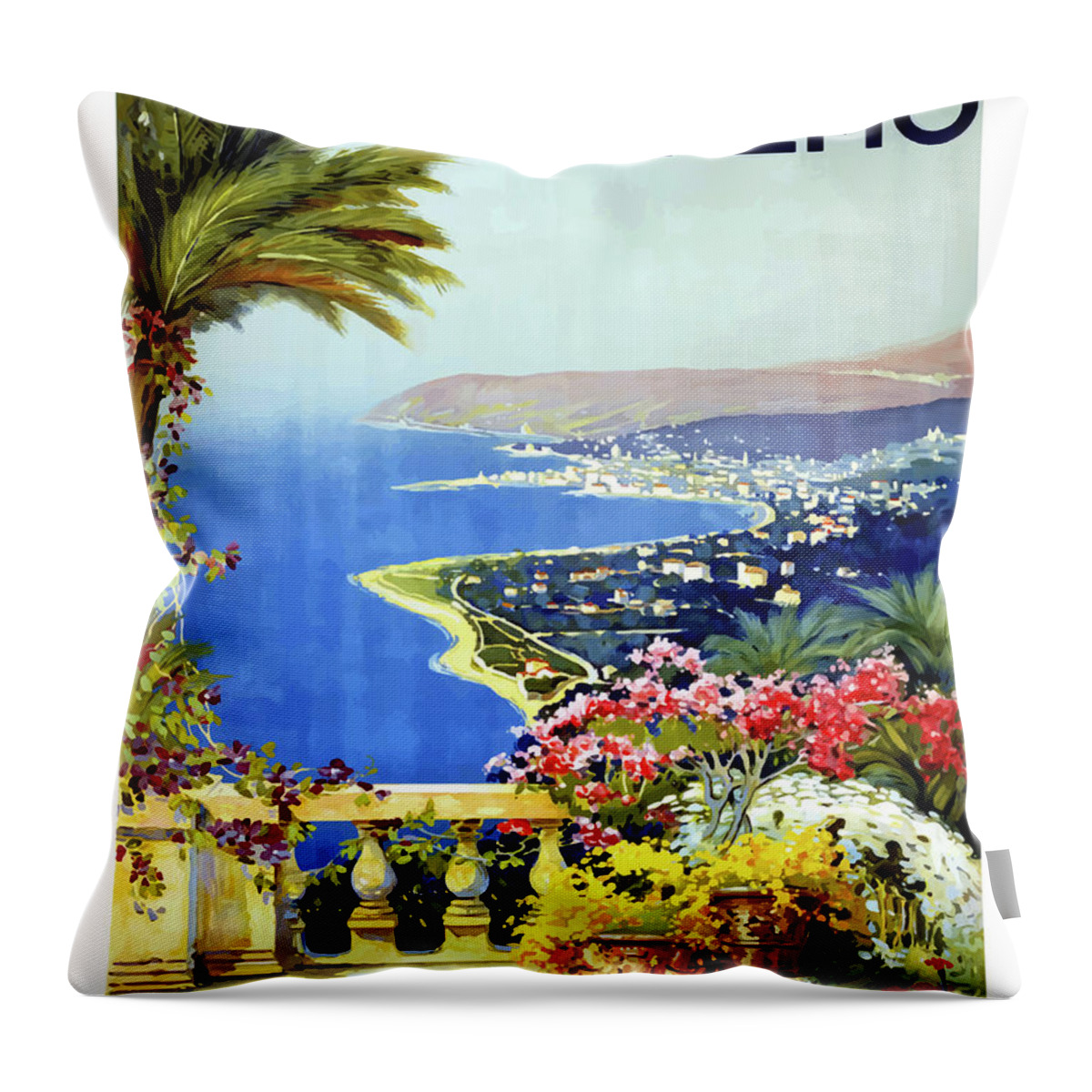 Sanremo Throw Pillow featuring the painting Sanremo, Italy, view from terrace by Long Shot