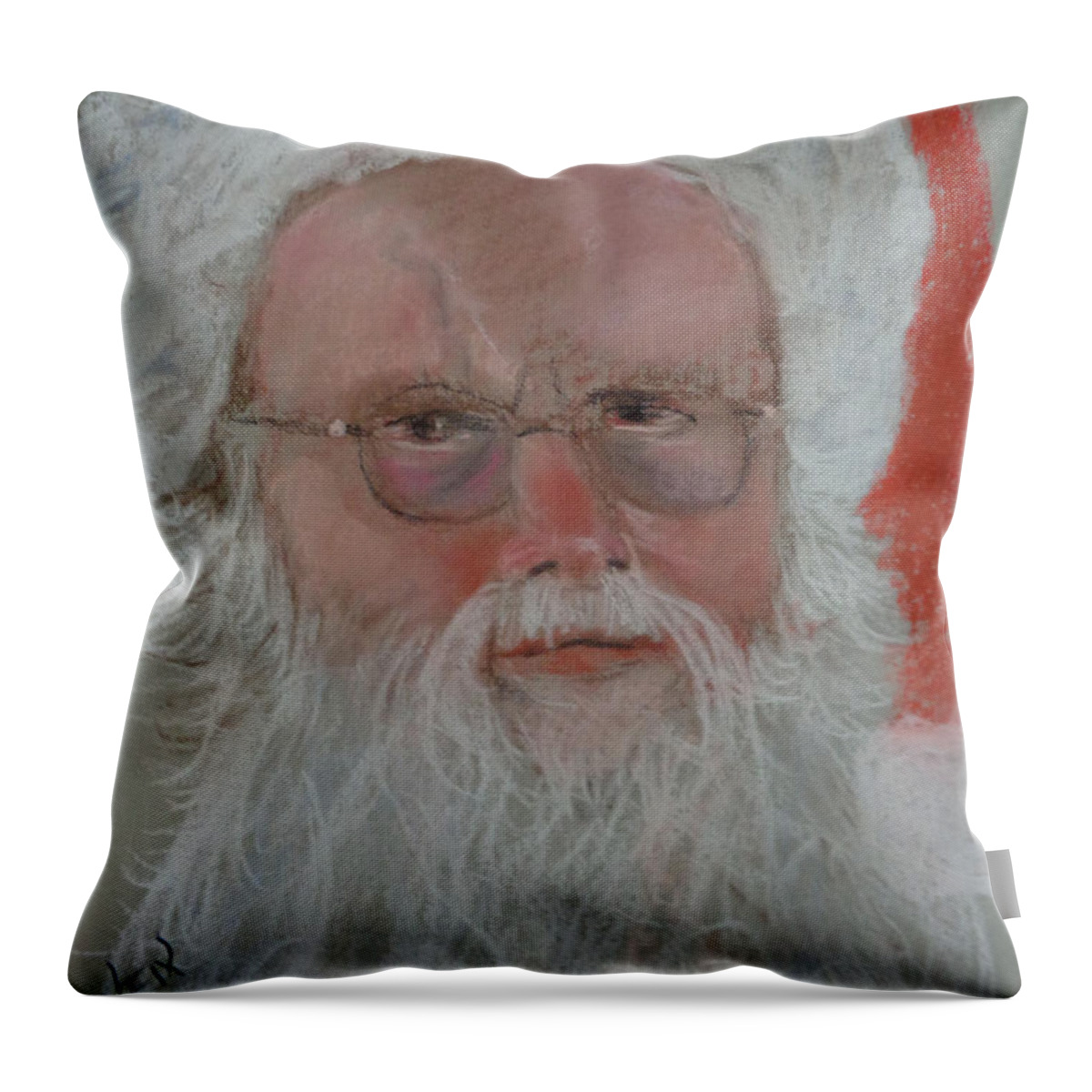 Christmas Throw Pillow featuring the pastel Santa by Arlen Avernian - Thorensen