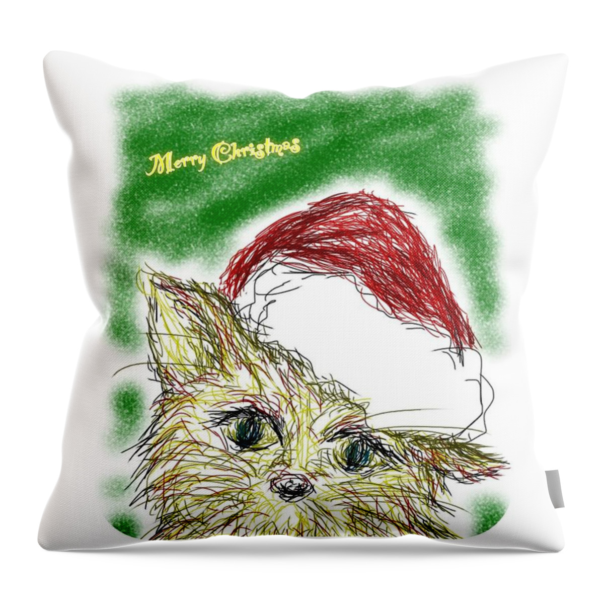 Cat Throw Pillow featuring the drawing Santa cat by Kumiko Izumi