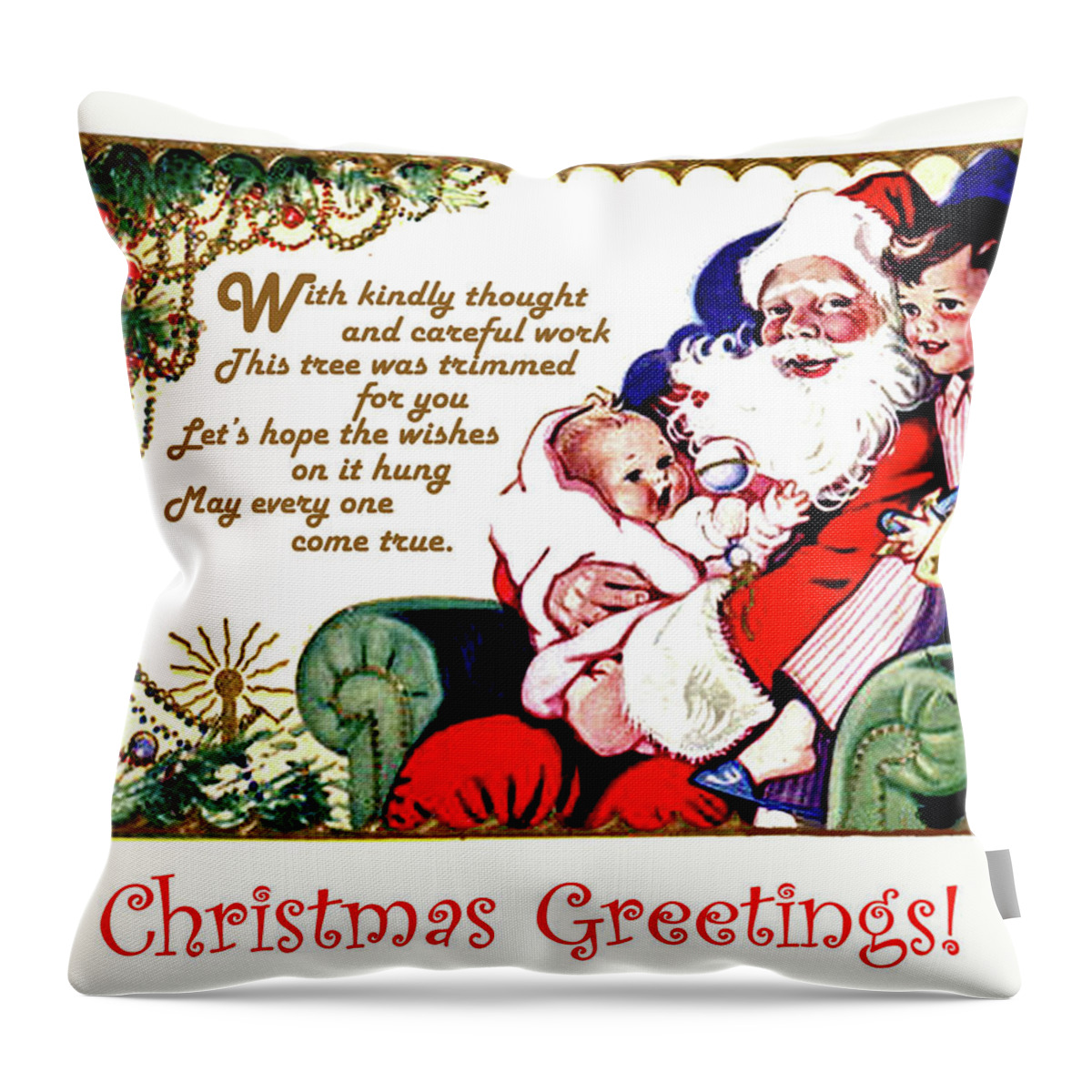 Santa Claus Throw Pillow featuring the painting Santa Claus celebrating Christmas with kids by Long Shot